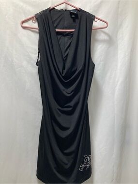 So Nice Black Draped Cocktail Dress Sleeveless Ruched Size L